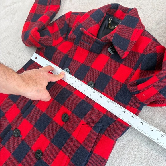 J.Crew Double Breasted Pea Coat Jacket in Red Buffalo Plaid 100% Wool Women 2 - Picture 7 of 12